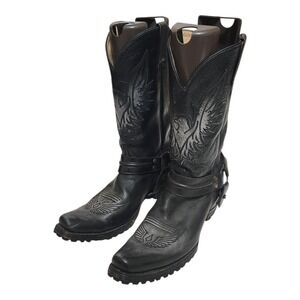 Roper Mens Black Leather Eagle Wing Harness Cowboy Boots 12 D 3255 9 Handmade